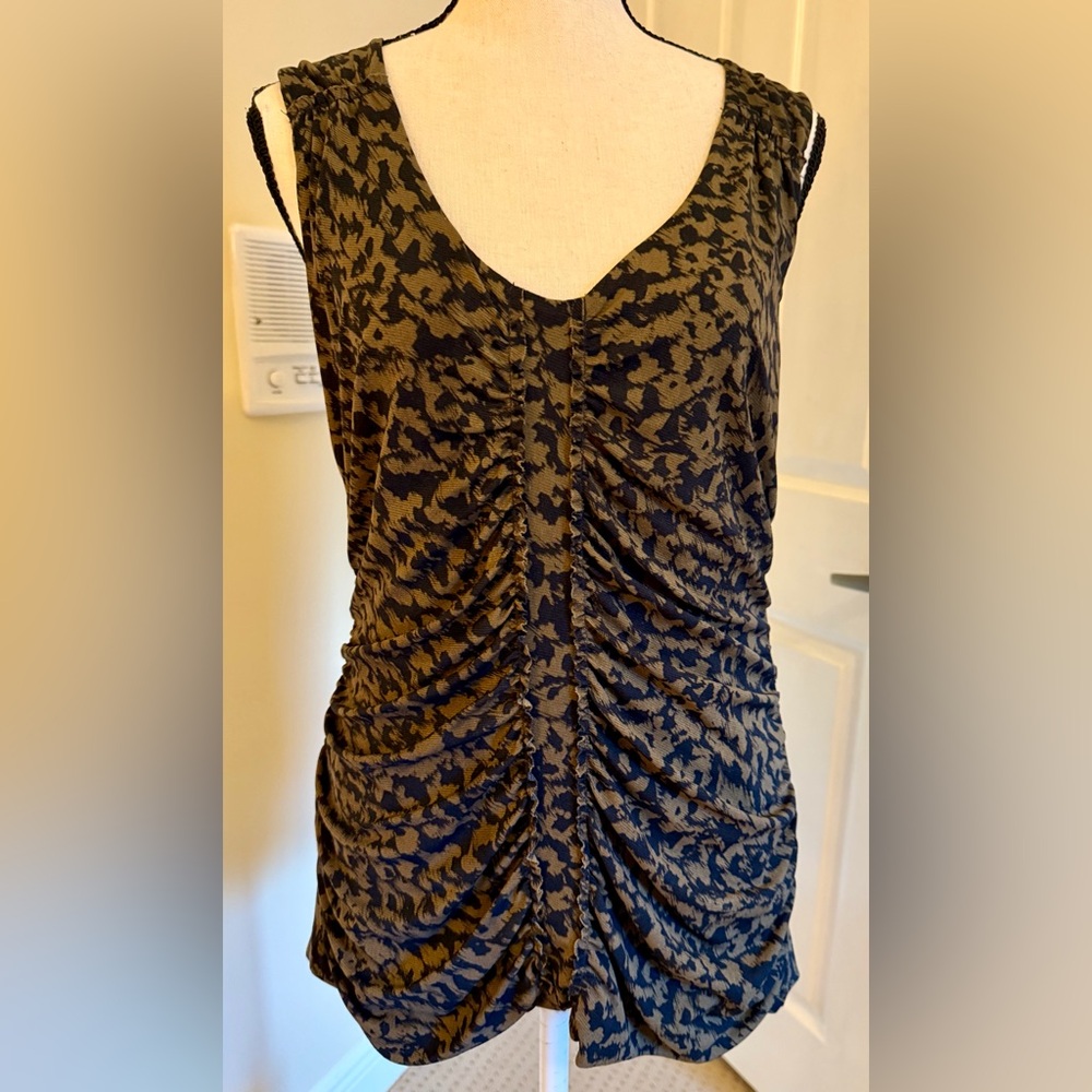 Halogen Black and Brown Ruched Blouse, new w/o tag, Sz M from Nordstrom.